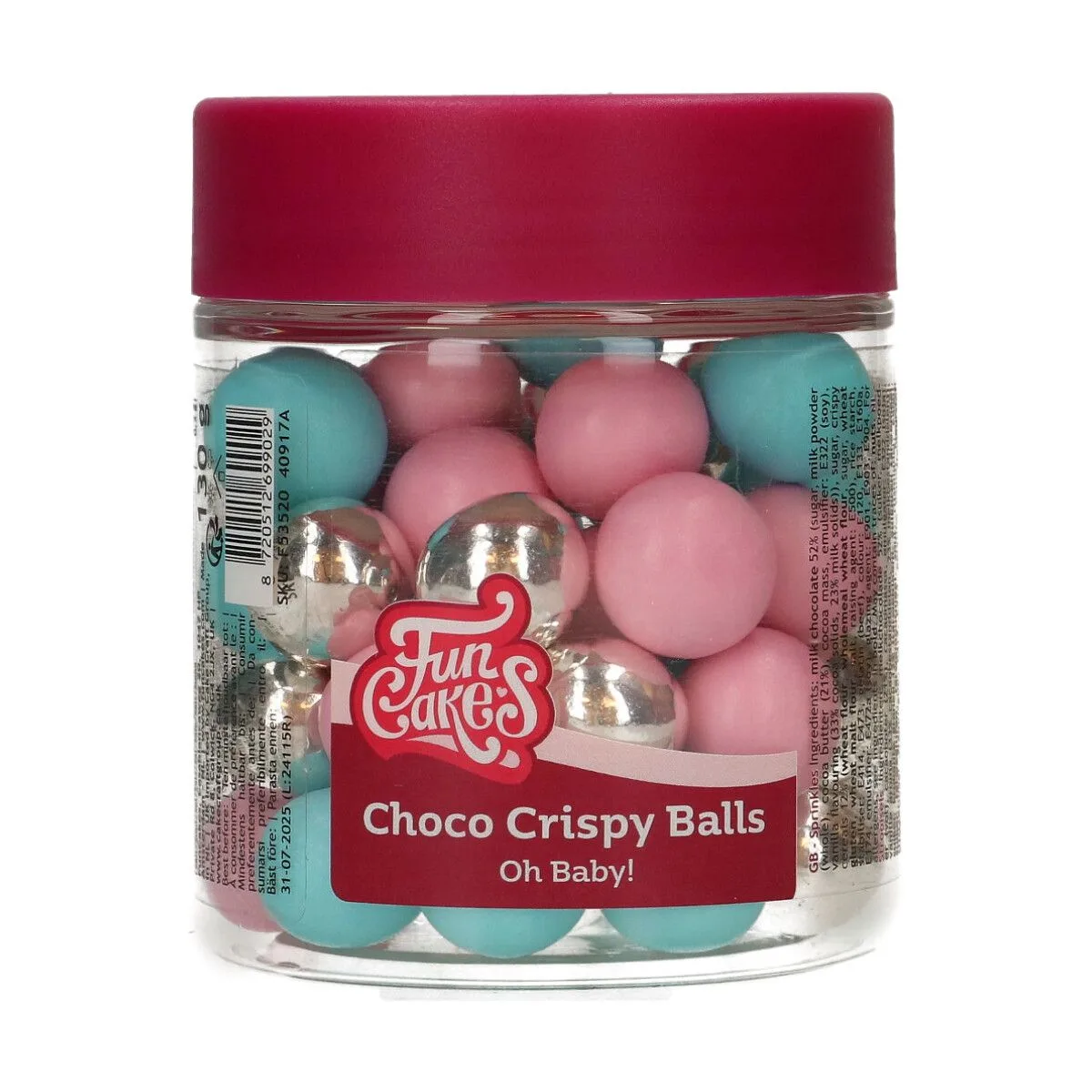 Choco Crispy Balls, plavo/roza/srebrne, 130 g