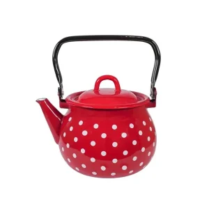 Emajlirani čajnik, crveni s točkicama, 2.5L