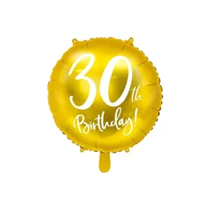 Folijski balon 45 cm, 30. rođendan, zlatni