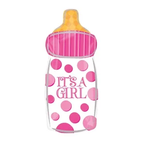 Folijski balon roza bočica, It's a Girl, 25x58 cm