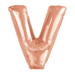 Folijski balon 80cm, slovo V, rose gold