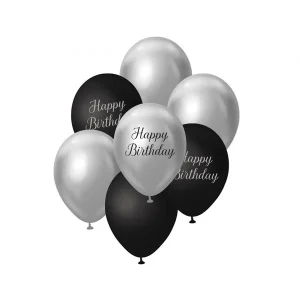 Lateks balonski buket Happy Birthday, Silver, 7 kom