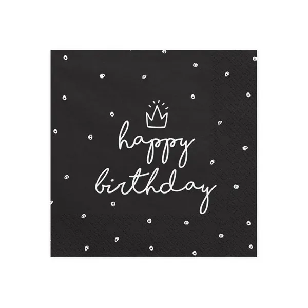 Party salvete Happy birthday, crne, 33*33 cm
