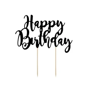 Topper za tortu Happy Birthday, crni, 22.5 cm