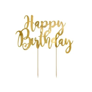 Topper za tortu Happy Birthday, zlatni, 22.5 cm